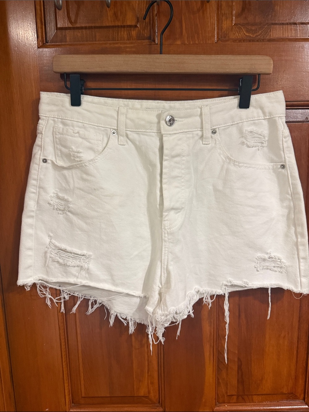White Distressed High rise Denim Shorts - Women